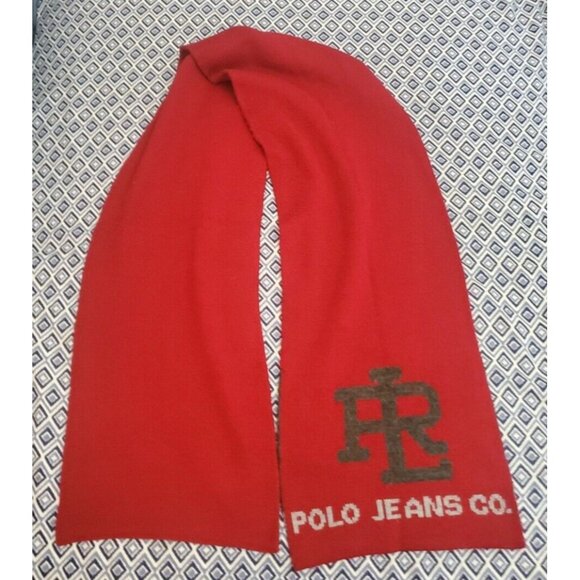 Vintage 90s Men's Polo Jeans Co. Red Ribbed Knit Wool Blend Scarf - Picture 1 of 12